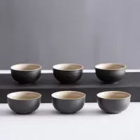 黑白陶瓷品茗杯套装日式主人杯个功夫茶杯茶具单杯小号6只装家用 三维工匠 《黑》陶--(罗汉杯)*6只