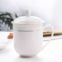 三维工匠景德镇茶杯陶瓷带盖手绘金色骨瓷水杯办公会议金边杯子定制LOGO 三维工 [长寿富贵]手工艺术杯——[单杯][50