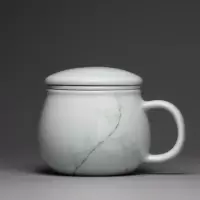 影青陶瓷景德镇茶水分离茶具同心过滤带盖子办公室家用泡茶杯 三维工匠 佛手荷花