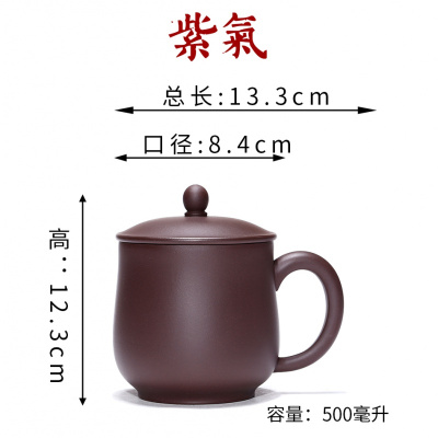 宜兴紫砂杯泡茶杯陶瓷女士手工办公室茶具茶杯男士喝水大杯子手柄 三维工匠 桔红色