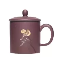 宜兴紫砂杯男士带隔仓过滤带盖茶杯老板杯定制刻字静心 三维工匠 喜上眉梢