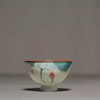 手绘荷花茶杯 陶瓷喝茶品茗杯主人杯单杯功夫茶具小茶杯 三维工匠 手绘粉青荷茶杯