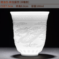 猪油白瓷功夫茶杯茶具单杯心经主人杯手工品茗杯茶盏陶瓷杯 三维工匠 7-猪油白-百福(220沉雕款)