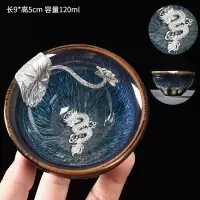 镶银曜变天目建盏茶杯 兔毫盏主人杯单杯十二生肖茶盏银杯 三维工匠 镶银荷叶蓝拉丝盏杯-卯兔