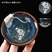 镶银曜变天目建盏茶杯 兔毫盏主人杯单杯十二生肖茶盏银杯 三维工匠 镶银荷叶蓝拉丝盏杯-祥龙