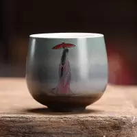 手绘窑变品茗杯纯手工单杯主人杯FY陶瓷功夫茶具柴烧花鸟大号茶盏 三维工匠 至尊杯-春意180