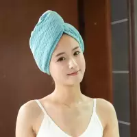 日本华夫格干发帽女吸水速干帽浴帽洗头发干发巾可爱毛巾柔软 三维工匠 翠蓝