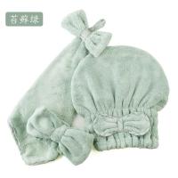 可爱浴帽三件套干发帽女湿头巾强吸水包湿发速干毛巾束发带 三维工匠 浅灰色斗篷式干发帽两件