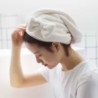 干发帽女吸水速干浴帽可爱加厚包头巾卡通儿童纯棉网红免吹款 三维工匠 乳白色蝴蝶结