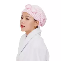 干发帽女吸水速干可爱蝴蝶结包头巾珊瑚绒浴帽头发干发巾 三维工匠 蝴蝶结粉灰波纹(单条装)