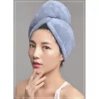 双层加厚干发帽长发成人女吸水浴帽干发包头巾擦头毛巾 三维工匠 牛仔蓝双层帽