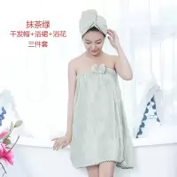 干发帽女擦头发吸水速干包头巾浴帽长发可爱韩国浴巾抹胸浴裙套装 三维工匠 浅粉色干发帽+浴裙两件套J8152+1个浴花