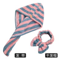 2条装干发帽女吸水速干不毛加厚浴帽擦包头巾可爱束发带三件套 三维工匠 蝴蝶结蓝色套装[束发带+浴帽]