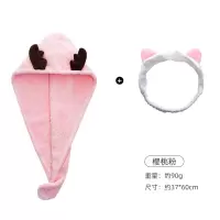 干发帽女可爱浴帽吸水速干擦头发帽子包头巾加厚韩国干发巾 三维工匠 [2条装]鹿角淡黄色+随机干发帽