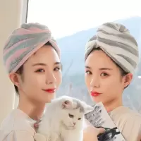 干发帽女吸水速干加厚包头巾长发浴帽短发抖音网红款三件套 三维工匠 2条装(樱粉色+浅紫色)