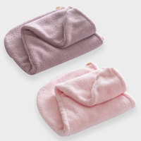 两条装干发帽女吸水干发巾擦头发速干毛巾包头巾可爱洗头浴帽长发 三维工匠 樱花粉色+灰色
