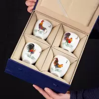 德化羊脂玉主人杯单杯茶杯功夫茶具鸡缸杯茶盏陶瓷品茗杯单个大号 三维工匠 吉星高照吉祥杯单个礼盒装