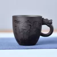 水墨书法紫砂茶杯小把杯功夫茶具带把单个杯品茗杯个人家用主人杯 三维工匠 无字