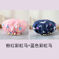 双层防水洗澡浴帽 成人女士卡通可爱油烟帽加厚浴室淋浴帽 三维工匠 粉色彩虹马+紫色七彩蝶