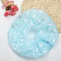 双层防水浴帽成人女洗澡头发罩淋浴头套帽子沐浴发套发帽防油烟帽 三维工匠 2个金花双层浴帽(蓝+粉)