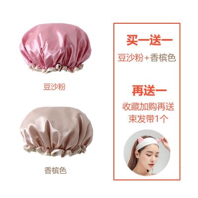 双层浴帽防水成人女款沐浴洗澡帽发膜淋浴头套厨房防油烟帽子加厚 三维工匠 [纯色]豆沙粉+香槟色+发带