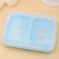双层双格香皂盒创意便携带盖沥水架肥皂盒卫生间旅行密封手工皂架 三维工匠 绿1个+蓝1个