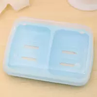 双层双格香皂盒创意便携带盖沥水架肥皂盒卫生间旅行密封手工皂架 三维工匠 蓝色2个