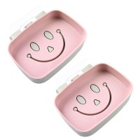 笑脸免打孔肥皂架2个装浴室沥水肥皂盒 卫生间香皂架壁挂式置物架 三维工匠 横款北欧粉一个装
