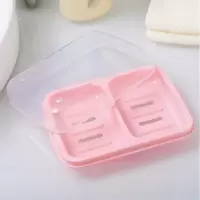 双格肥皂盒带盖沥水可爱香皂盒创意卡通手提皂盒透明皂洗衣皂盒 三维工匠 小号双格(篮色)