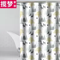 浴室浴帘防水布卫生间洗澡帘子挂帘加厚隔断帘套装免打孔小鹿 三维工匠
