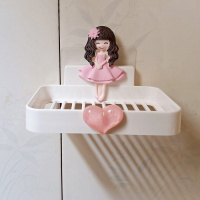 家用可爱卡通免打孔壁挂卫生间肥皂盒香皂盒皂盒沥水香皂肥皂盒子 三维工匠 红色蝴蝶结