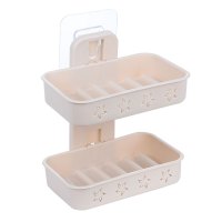 双层肥皂盒创意壁挂沥水香皂盒静电贴式卫生间洗衣皂架粘贴收纳架 三维工匠 2个横款米色