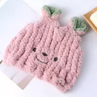 儿童干发帽兔耳朵速干发宝宝可爱女童长短发吸水擦头发毛巾包头巾 三维工匠 亲子组合[紫色成人双层加厚款+蓝色儿童款]