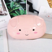 肥皂盒家用卫生间创意个性可爱带盖大号皂架塑料便携卡通香皂盒 三维工匠 蠢蠢猪粉