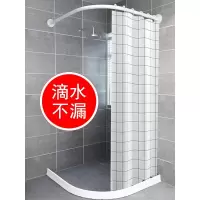 浴帘杆免打孔伸缩杆免安装U形浴帘套装卫生间晾衣杆浴室杆弧形杆L 三维工匠 白色弧形D款+浴帘浴杆