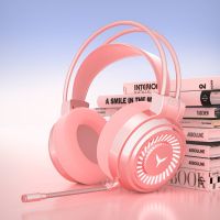 vbnm粉色耳机头戴式有线带麦重低音电脑女生少女心电竞吃鸡游戏高音质