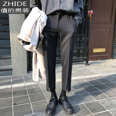 SUNTEK2020网红裤子男很仙的抖音痞帅坠感小西裤9分百搭修身休闲九分裤西裤