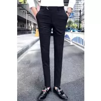 SUNTEK夏条纹长裤男韩版修身商务英伦色发型师小脚休闲西裤男色九分西裤