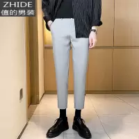 SUNTEK西裤男春秋日系复古直筒休闲长裤修身小脚韩版百搭直筒男士九分裤西裤