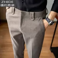 SUNTEK毛呢西裤男秋冬修身小脚韩版潮流裤子加厚直筒九分男士休闲西装裤西裤