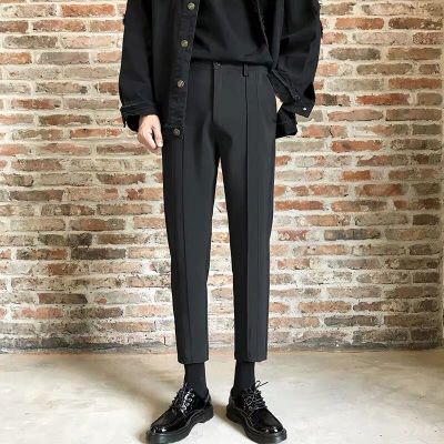 SUNTEK春季港风小西裤男修身小脚九分韩版男士双线条痕休闲裤直筒西装裤西裤