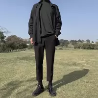 SUNTEK夏季港风西装裤男九分裤修身休闲小西裤小脚韩版潮流垂感直筒裤子西裤