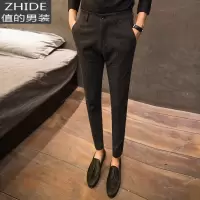 SUNTEK毛呢休闲裤潮流男士韩版修身小脚磨毛料西裤英伦显瘦冬天厚款裤子西裤