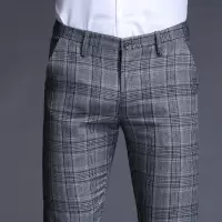 SUNTEK花色裤子休闲裤男直筒修身春秋款韩版商务男士西裤潮百搭格子长裤西裤