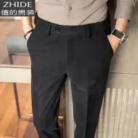 SUNTEK秋冬季毛呢料休闲裤男士修身韩版潮流磨毛西装裤小脚西裤子男加厚西裤