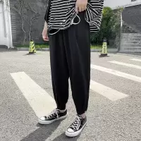 SUNTEK夏季薄款垂感束脚冰丝阔腿裤空调宽松九分哈伦西裤男潮牌百搭休闲西裤