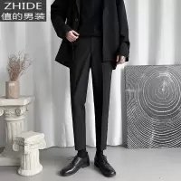 SUNTEK西装裤男直筒港风九分裤秋季坠感小西裤休闲小脚韩版潮流修身长裤西裤