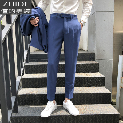 SUNTEK韩版色西裤修身小脚商务正装青年潮流休闲裤子男免烫男士西装裤西裤