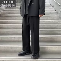 SUNTEK日系坠感西裤男秋冬直筒宽松大码毛呢裤子潮流百搭阔腿加厚休闲裤西裤