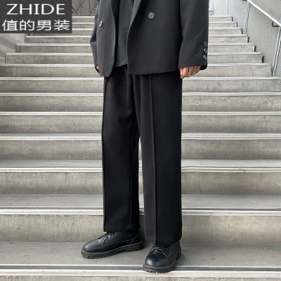 SUNTEK日系坠感西裤男秋冬直筒宽松大码毛呢裤子潮流百搭阔腿加厚休闲裤西裤